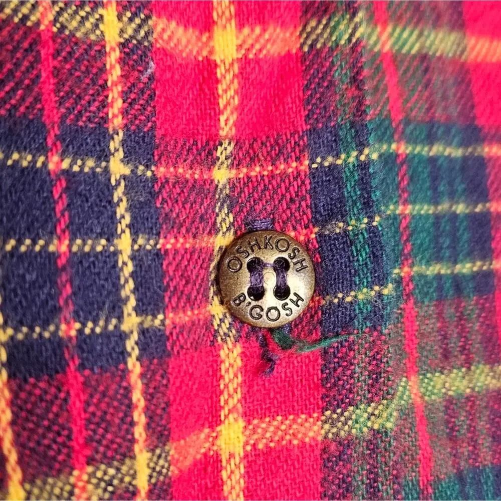 VTG 90s OshKosh B'gosh Red & Green Plaid Flannel Dress, size 5